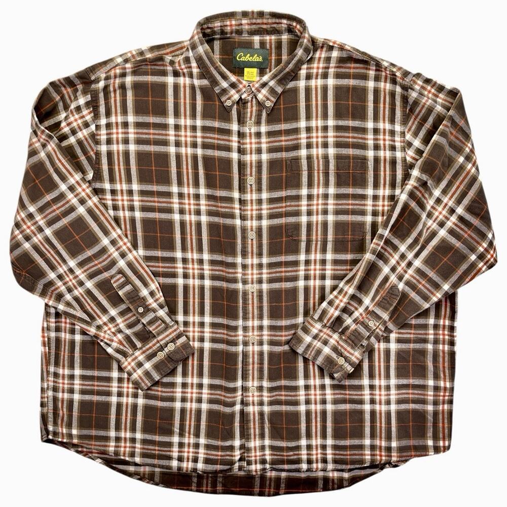 Cabela’s Men’s 3XL Brown Plaid Flannel Long Sleeve Button Up Shirt